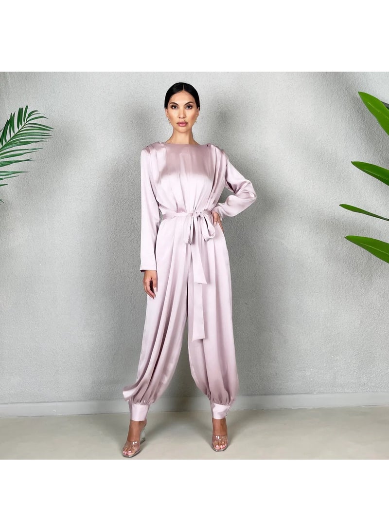 QABEELA RAM22 LILAC MATT SATIN HAREM PANTS JUMPSUIT - Image 2